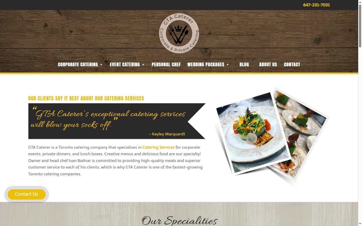 GTA Caterer — website screenshot