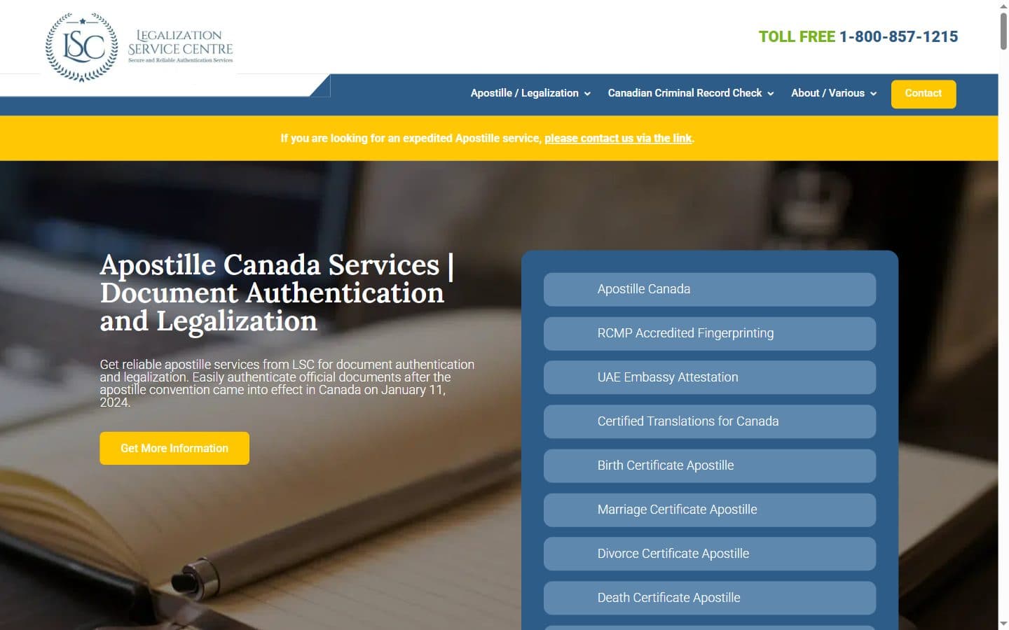 Legalization Service Centre Canada — website screenshot